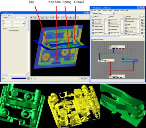 Visualisation network for the low-quality padlock. Although simple can still with interactive exploration discover new features within the volume data set.